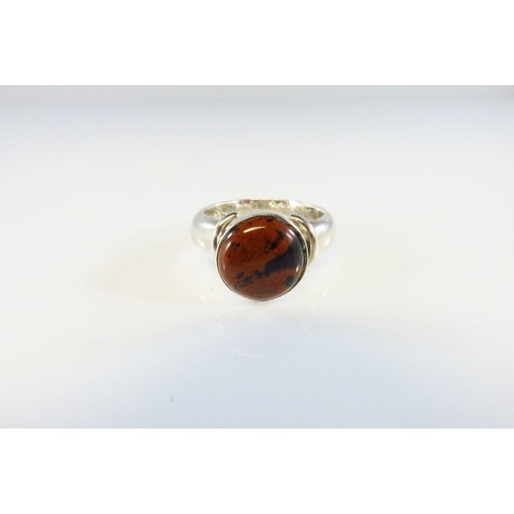 Round Red Obsidian Solitaire in Wide Band Sterling Silver Ring Setting Size 7.25 - Picture 1 of 7